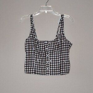 Lotus & Lavender Junior Brown Gingham Adj Strap Smocked Back Embroider Top Sz L